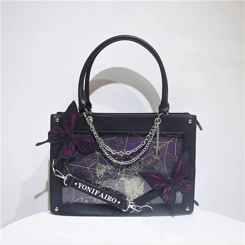 Sweet Y2k Lolita Butterfly Chain Shoulder Bags Trendy Gothic Harajuku Ita Bag Japanese Chic Women Transparent Handbags Crossbody