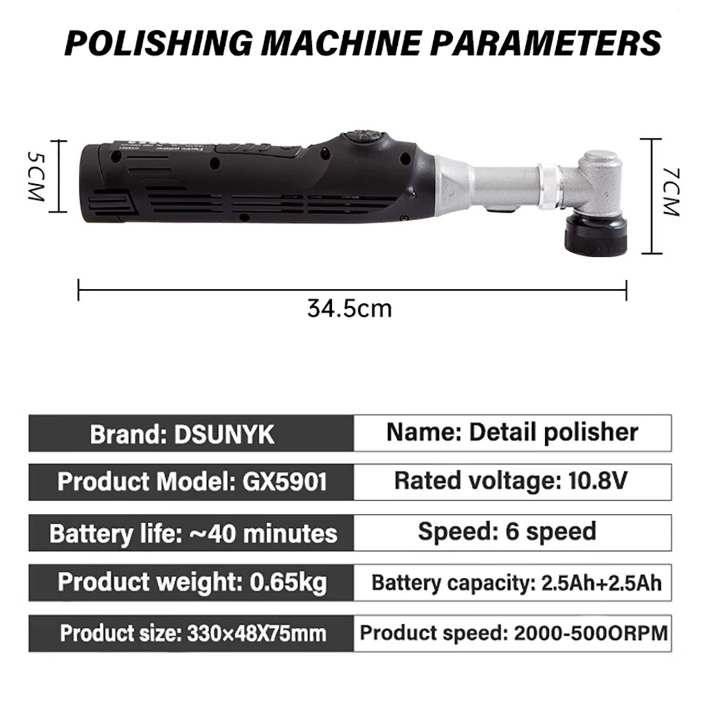 Cordless Mini Car Polisher 12V Battery-powered Polishing Machine Car Body  Detailling Polishing RO/DA Tools 5000rpm & 1 Battery