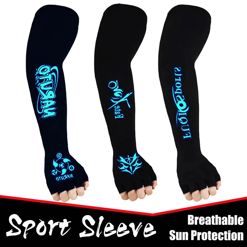 1Pair Sports Sleeves Men/Women Cycling Sunscreen Anti-UV Cold Feel Luminous Printed Cuff Cover Fishing Running Ice Silk Arm Cuff