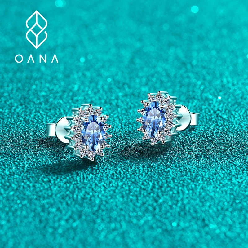 

OANA S925 Sterling Silver Is Suitable For Women'S Earrings Valentine'S Day Gift Sapphire Blue Moissanite All-Match Jewelry