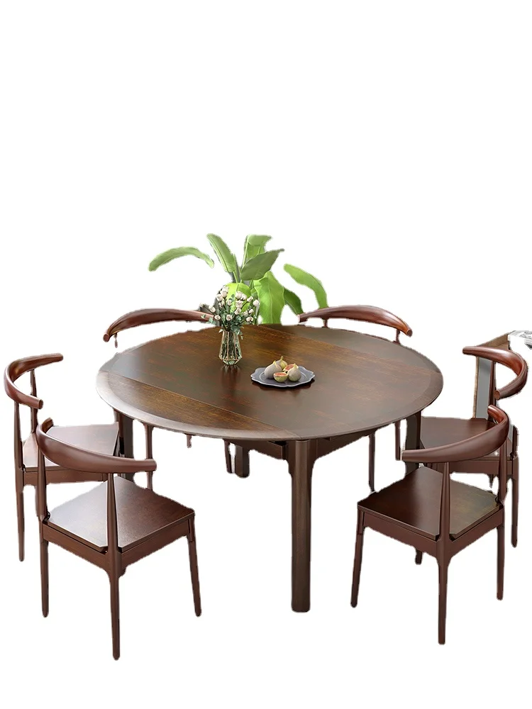 

Hxl Square and round Dual-Use Dining Tables and Chairs Set Solid Wood Simple and Light Luxury Dining Table