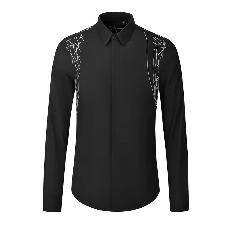 Trendy Autumn Embroidered Men's Long Sleeved Shirt Fashion Casual Business Dress Shirts Versatile Men Social Party Tuxedo Blouse