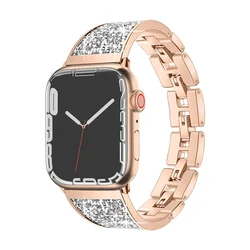 Shiny Rhinestones Chain Bracelet For Apple Watch Band 40 41 44 45 mm Stainless Steel Watchband iWatch Strap Series 4 5 6 7 8 SE