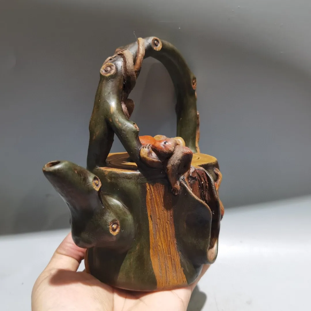 Old Chinese Handicraft Enameled YiXing Zisha (red stoneware) Teapot,raw ore yellow segment sand, with mark, Free shipping