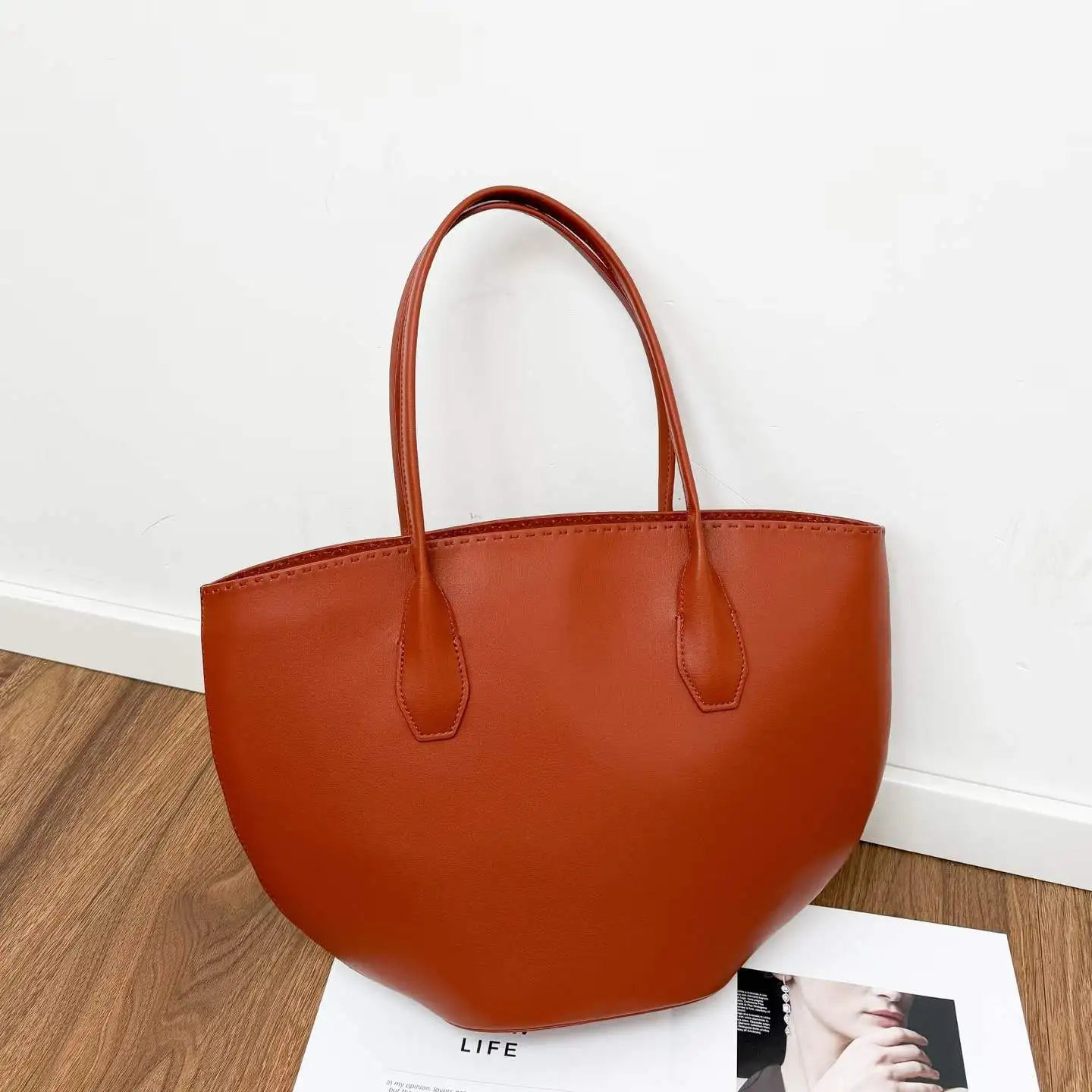 حقيبة يد ميندي تحت الإبط للنساء ذات سعة كبيرة من الجلد الطبيعي، حقيبة كتف مزدوجة بتصميم حضري بسيط