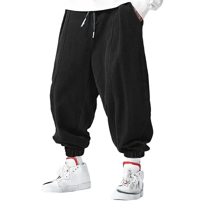Winter Corduroy Pants Men's New Fashion Solid Color Fleece Thickened Oversized Harem Sweatpants Winter Men's Warm Casual Pants