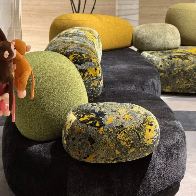 Design retro pebble moss fabric sofa special-shaped creator curved stone module