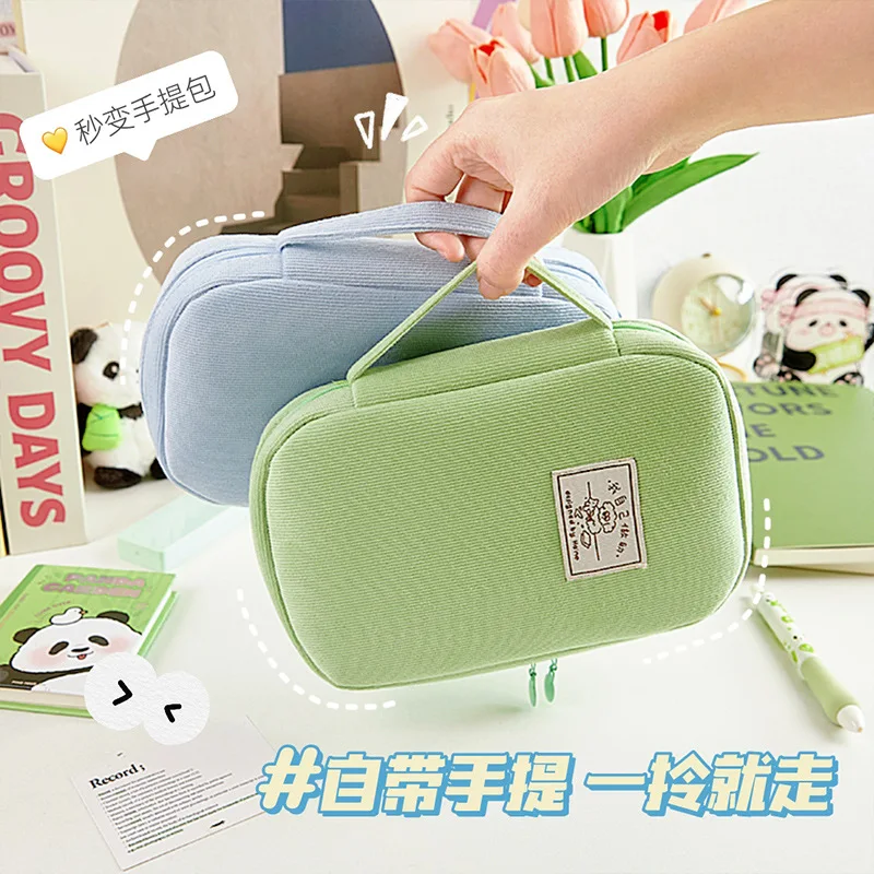 Cute Cartoon Dog Pen Bag Ins Style Student Multi Layer High Capacity Canvas Stationery Bag Pencil Pouch School Supplies Kokuyo