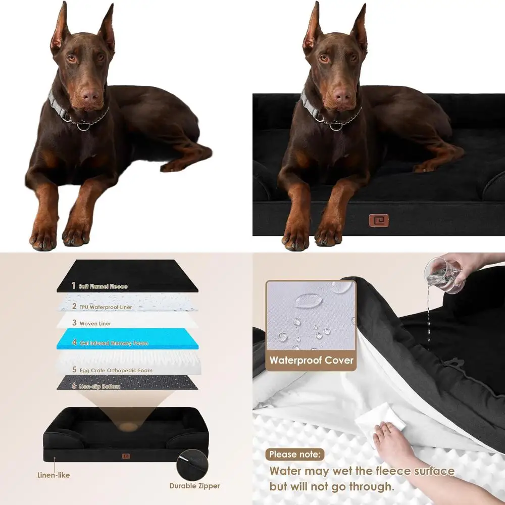 

Large Dog Orthopedic Bed, Waterproof Memory Foam with Non-Slip Base, Removable Washable Cover, Black