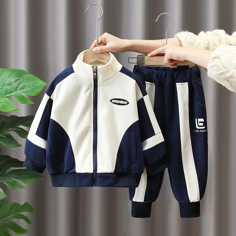 

Spring Autumn Children Tracksuits 2-9Years Casual Baby Boys Clothes Set Fashion Girs Patchwork Zipper jacket and Pants 2pcs Suit