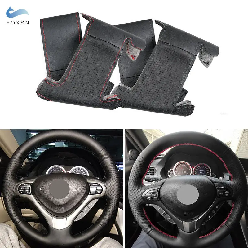 Cubierta trenzada a mano para volante de coche, embellecedor de cuero para Honda Accord Euro 2008-2015 Acura TSX 2009-2014 TSX Sport Wagon 2011 2012