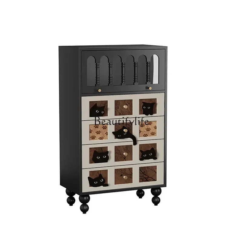

Z.Modern simple and cute cat solid wood chest of drawers living room decorative locker