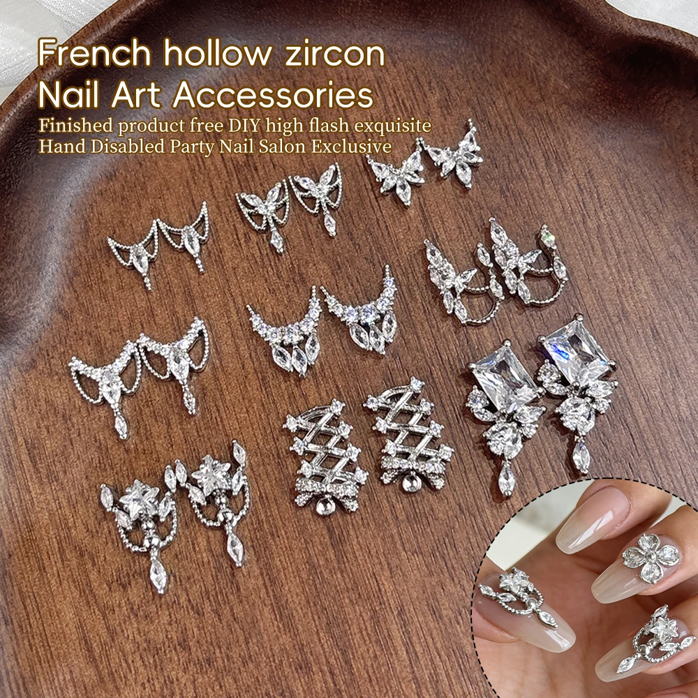 KANIU 1PCS Hollow Out Nail Diamond Charms Luxury Butterfly Chain Nail Zirconia Tassel Alloy Charms For Long Nail Art Designs