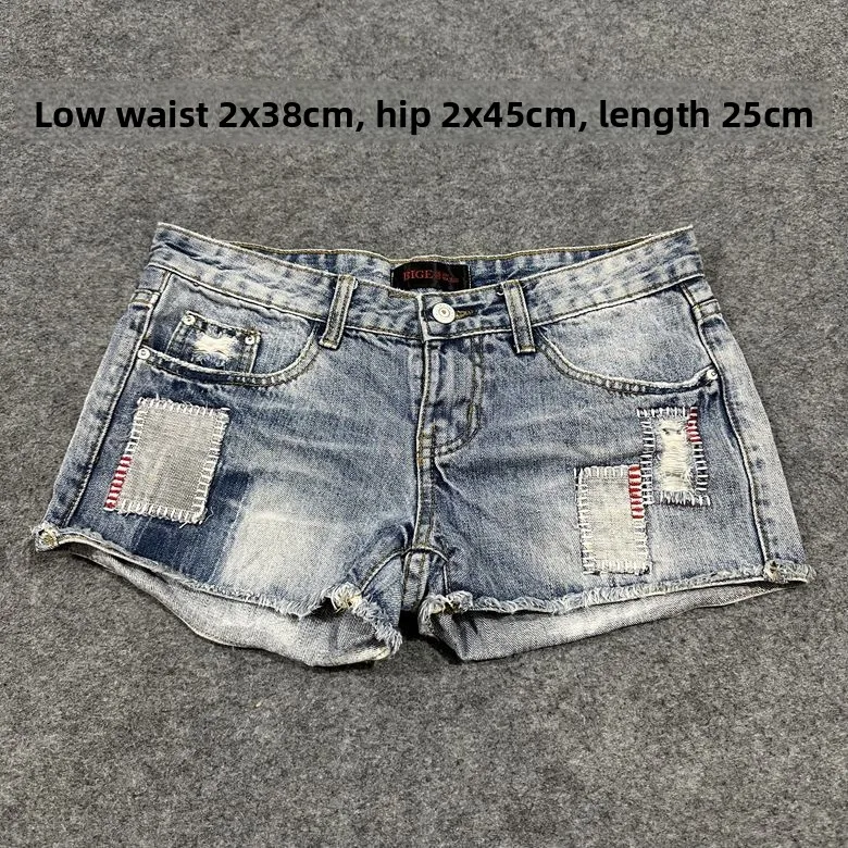 

Джинсовые ор-брюки с низкой талией и глубокой талией Tie Dye Water Wave Gothic Punk fiti orts для молодых женщин, летние тонкие...