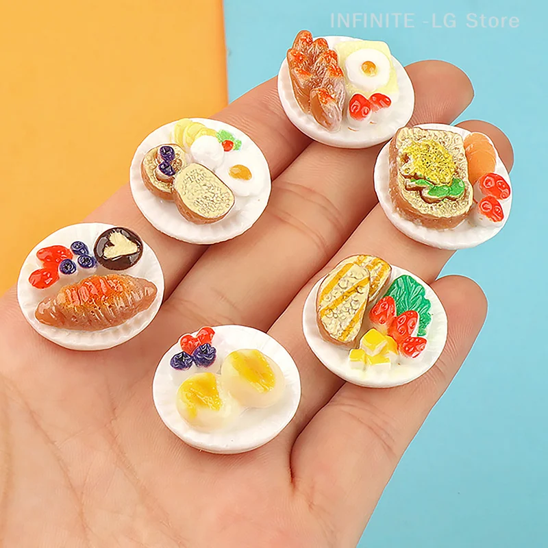 6pcs Mini Dessert Plate DIY Miniature Landscape Fairy Garden Decor Accessories Dollhouse Ornament Random Style Dim Sum Platter