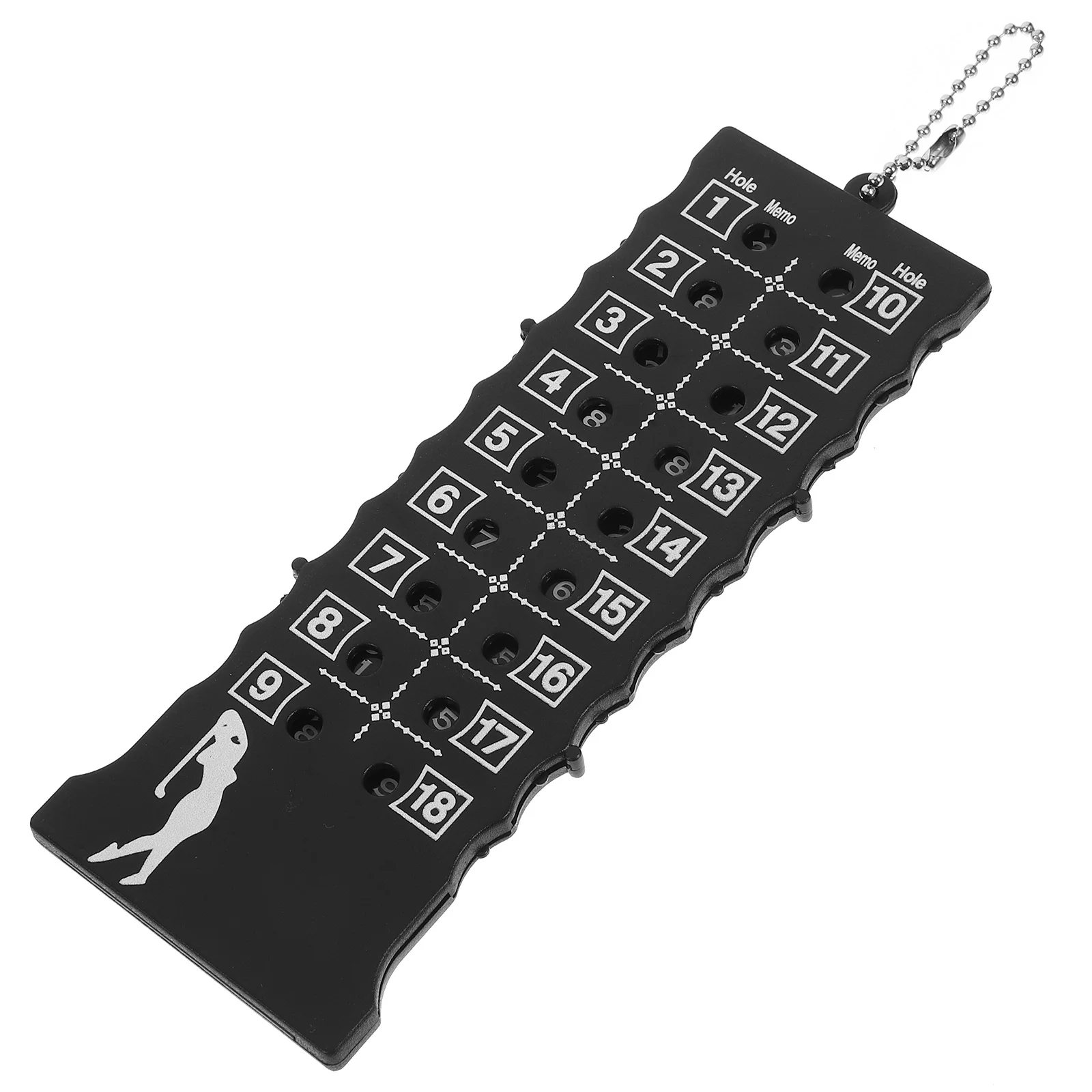 عداد نقاط 18 فتحة للاعبي الغولف باللون الأسود 155 × 60 × 5 مم سلسلة مفاتيح معدنية بلاستيكية تصميم سهل الحمل