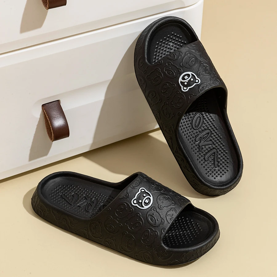 Summer Fashion Printting Bear Men\'s Slippers Indoor Girls Bedroom Bathroom Anti-slip Resilient Soft Sole Beach Couple Shoes