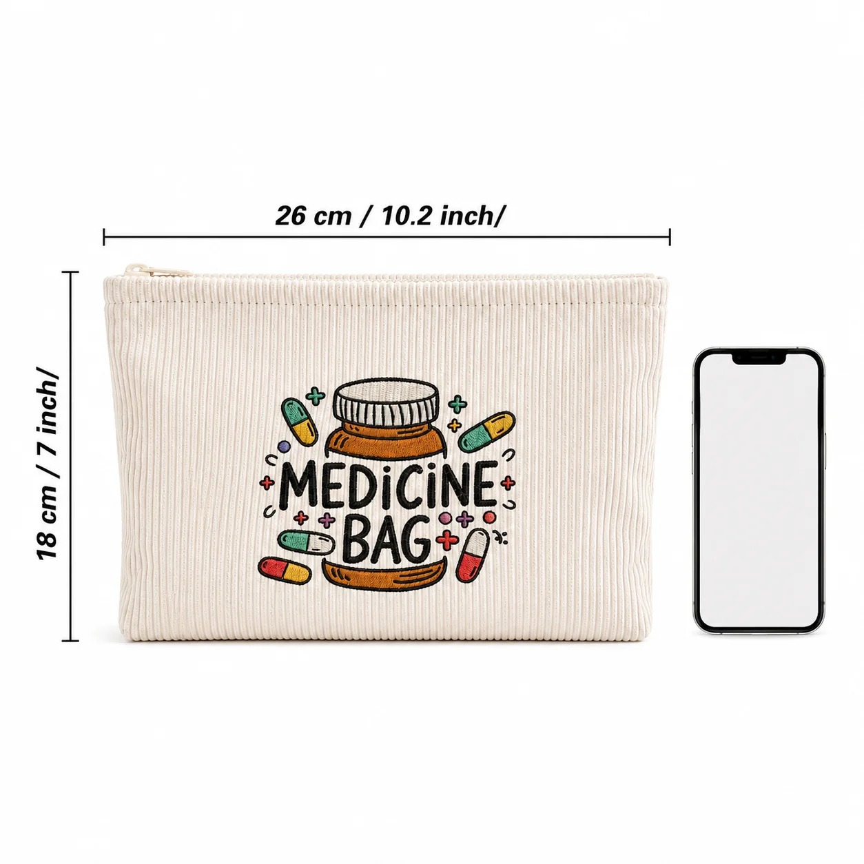 Printing Medicine Bag Soft Corduroy First Aid Pouch for Home Travel Family Medication Organizer Medical Storage Zipper Case view 6