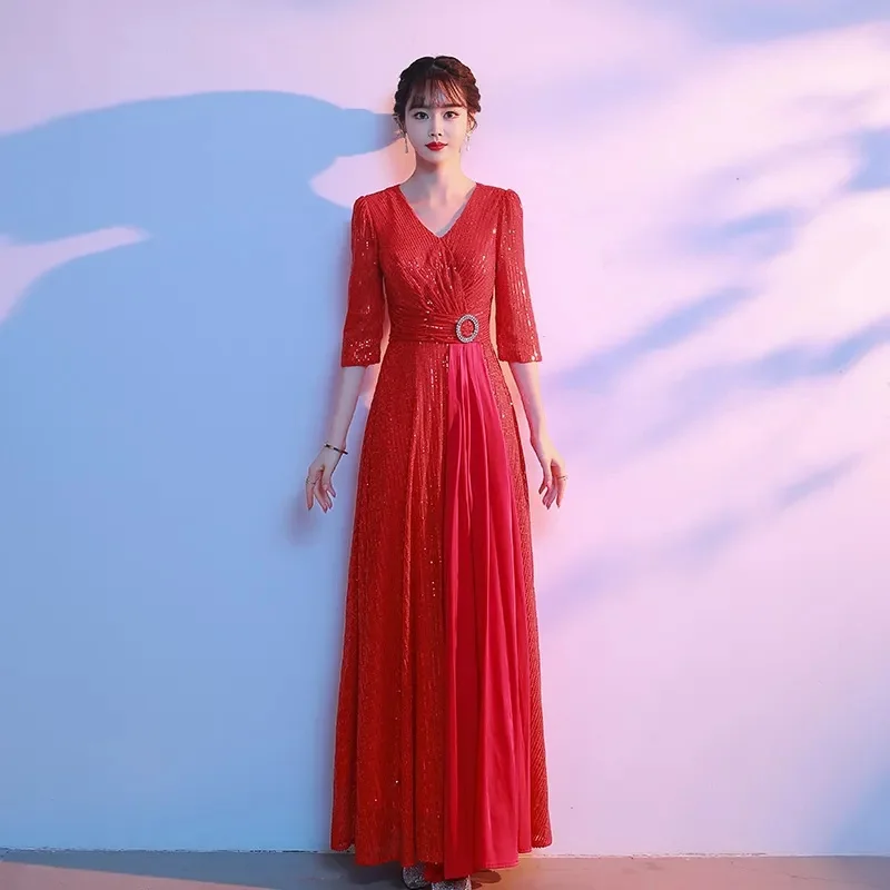 Grand Choir Performance Dress Female Long Dress Adult Upscale Long Evening Dress Middle and Old Age Stage Performance Clothing