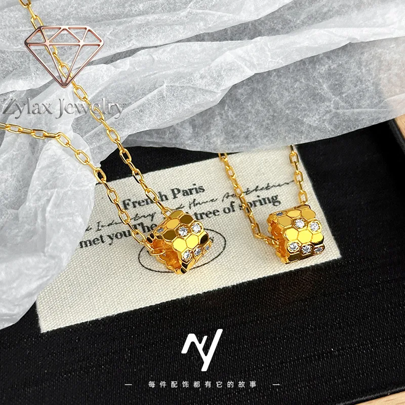 

Zylax Jewelry Luxury 24K 9999 Pure Gold real gold Honeycomb Necklace Women Hexagon Honeycomb Necklace