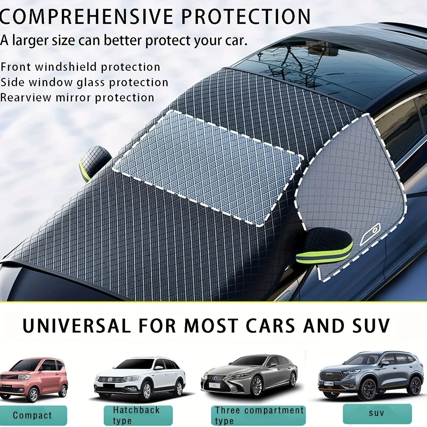 

Winter Car Snow Cover with Magnetic Reinforcement, Half-Cover, Frost & Snow Shield for Windshield
