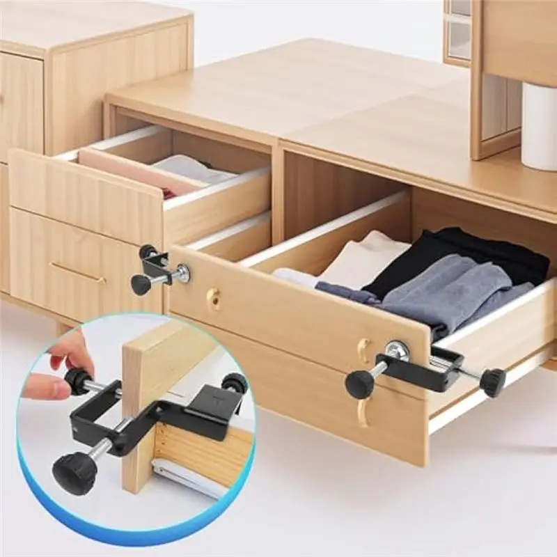 DT17 Drawer Front Mounting Clips, 2Pcs Cabinet Drawer Installation Clamps Jig, Fine-Adjustment Woodworking Tool