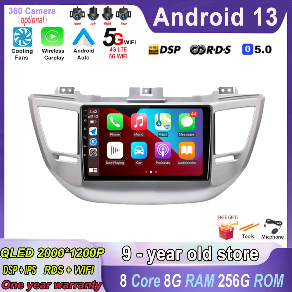 

for Hyundai Tucson IX35 3 2015 2016 2017 2018 9" Android 13 QLED Car Radio Head Unit Multimedia Video Player GPS Navigation