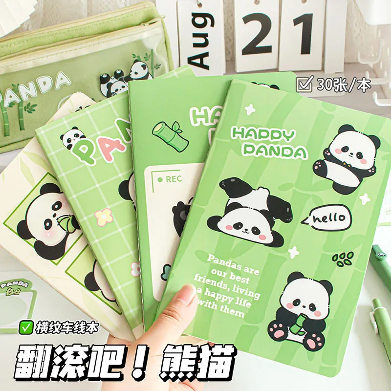 

10pcs Cute cartoon panda notebook portable small book students to learn portable notepad horizontal pattern car line wholesale
