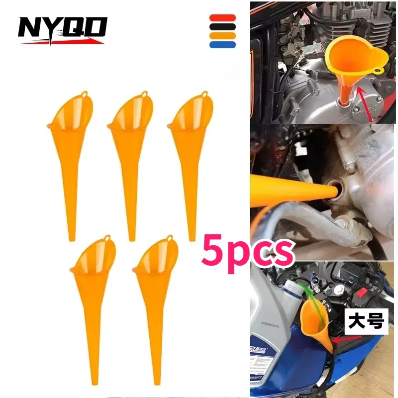 5pcs Motorcycle Long Mouth Oil Funnel Car Gasoline Anti-splash Oil Fuel Filling Tools Plastic Multi-functional Refueling Tools