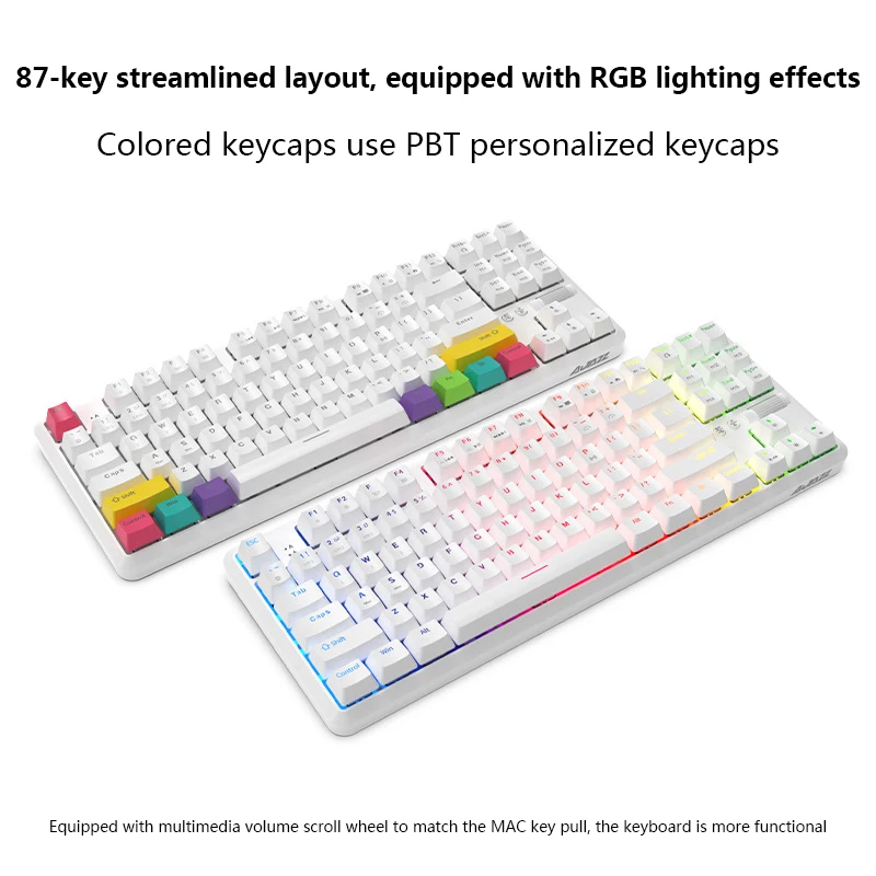 Bluetooth dual-mode mechanical keyboard 87-key RGB office game mobile phone tablet ipad desktop computer
