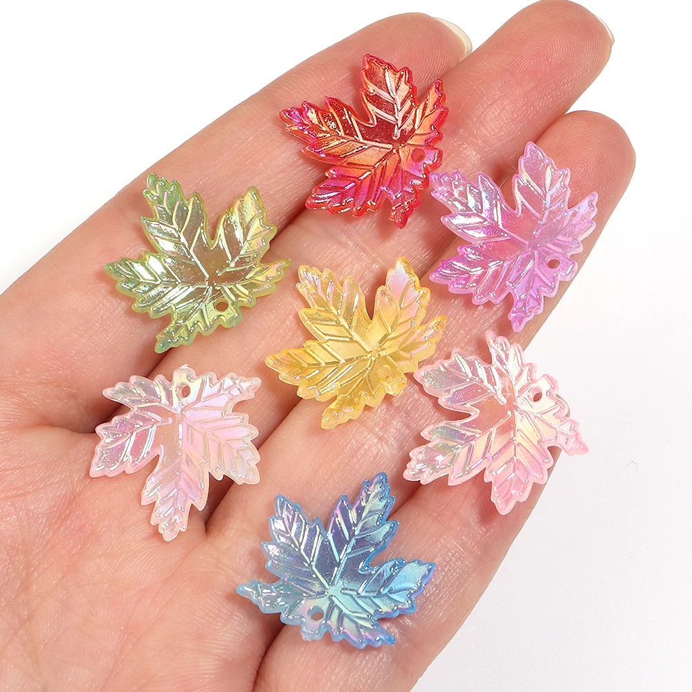 100pcs 20mm Plated Color Maple Leaf Acrylic Beads Loose Spacer Bead For DIY Bracelets Necklace Keychain Jewelry Making Materials view 6