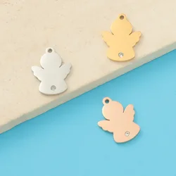10Pcs/Lot Stainless Steel Mirror Polish Little Angel with Wing Drill Pendant Handmade Jewelry For DIY Necklace Charms Gifts