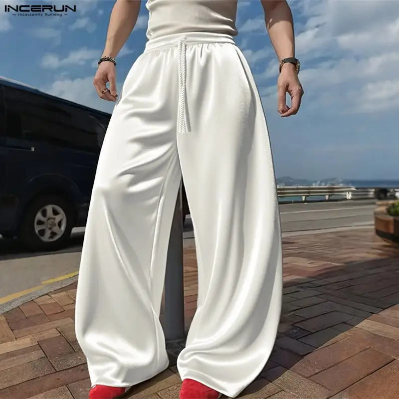 

INCERUN мужские брюки однотонные джоггеры на шнурке повседневные брюки мужские велюровые свободные блестящие уличные брюки в корейском стиле модные длинные брюки