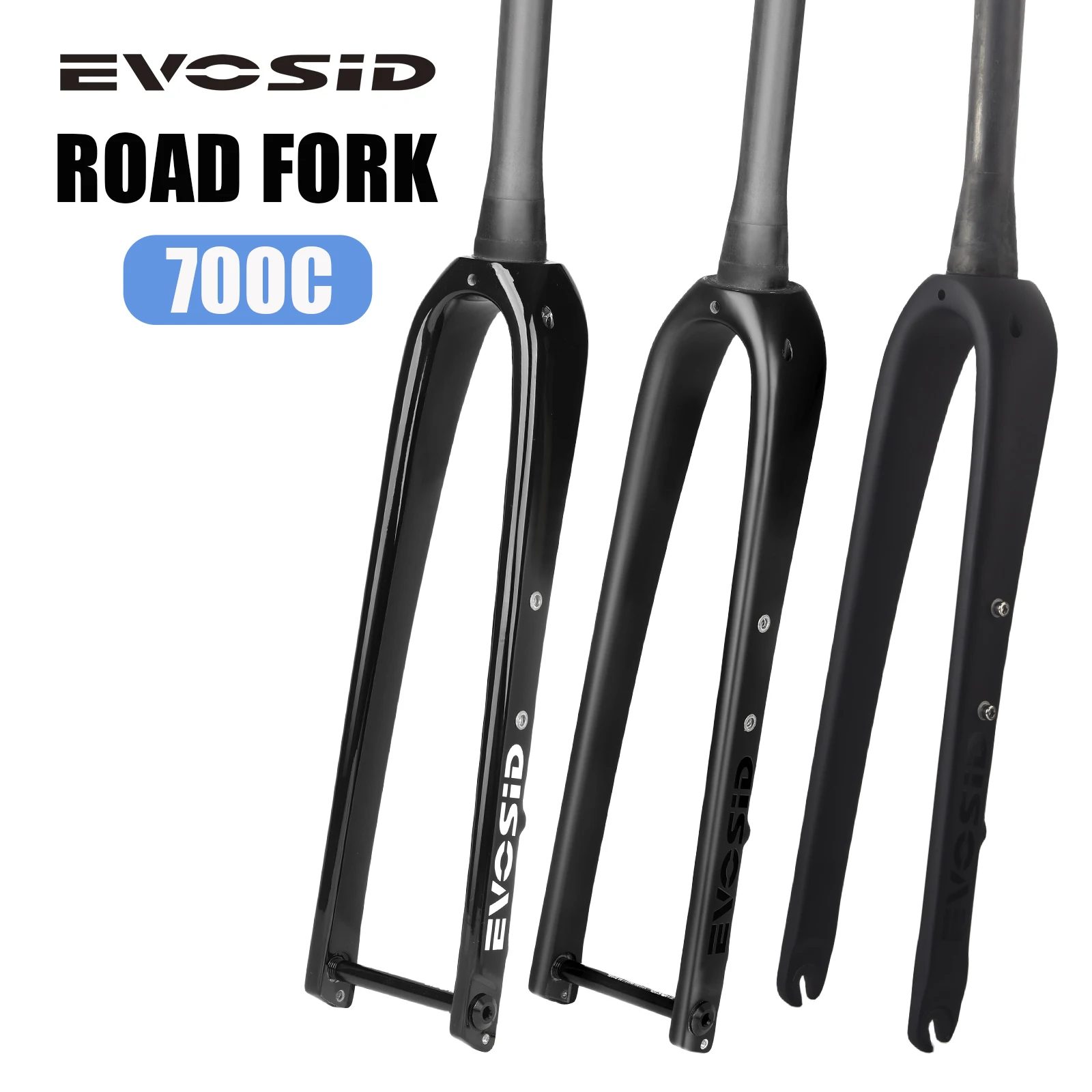 EVOSID Carbon Fiber Front Fork Road Bike Fork Ultralight 454g Gravel Bicycle Fork 700*45 Quick Release Barrel Shaft Disc V-Brake