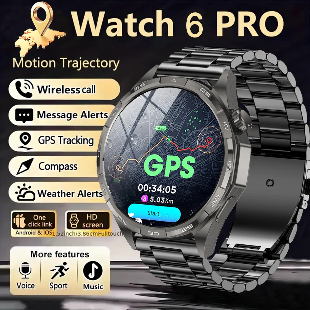 

2025 New Watch 6 Pro GPS sports Tracker smartwatch for men, Compass NFC IP68 waterproof, Bluetooth call smartwatch for women