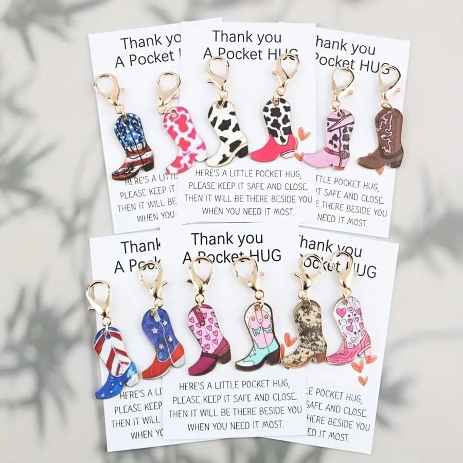 1/5/10/20/50/100pcs Gift For Her/Him s Western Cowboy Themed Boot Keychain Set with Pocket Hug Cards, Perfect for Decorating Bag