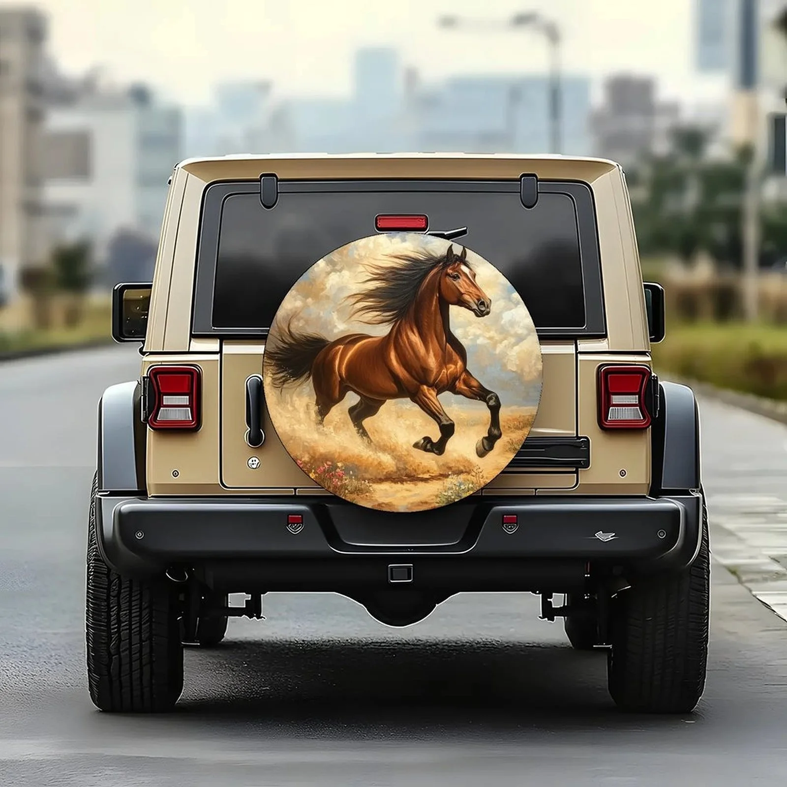 Single Galloping Horse Spring-Themed Tire Cover, Stylish Universal Wheel Protection Cover, Fits Most Car Wheels