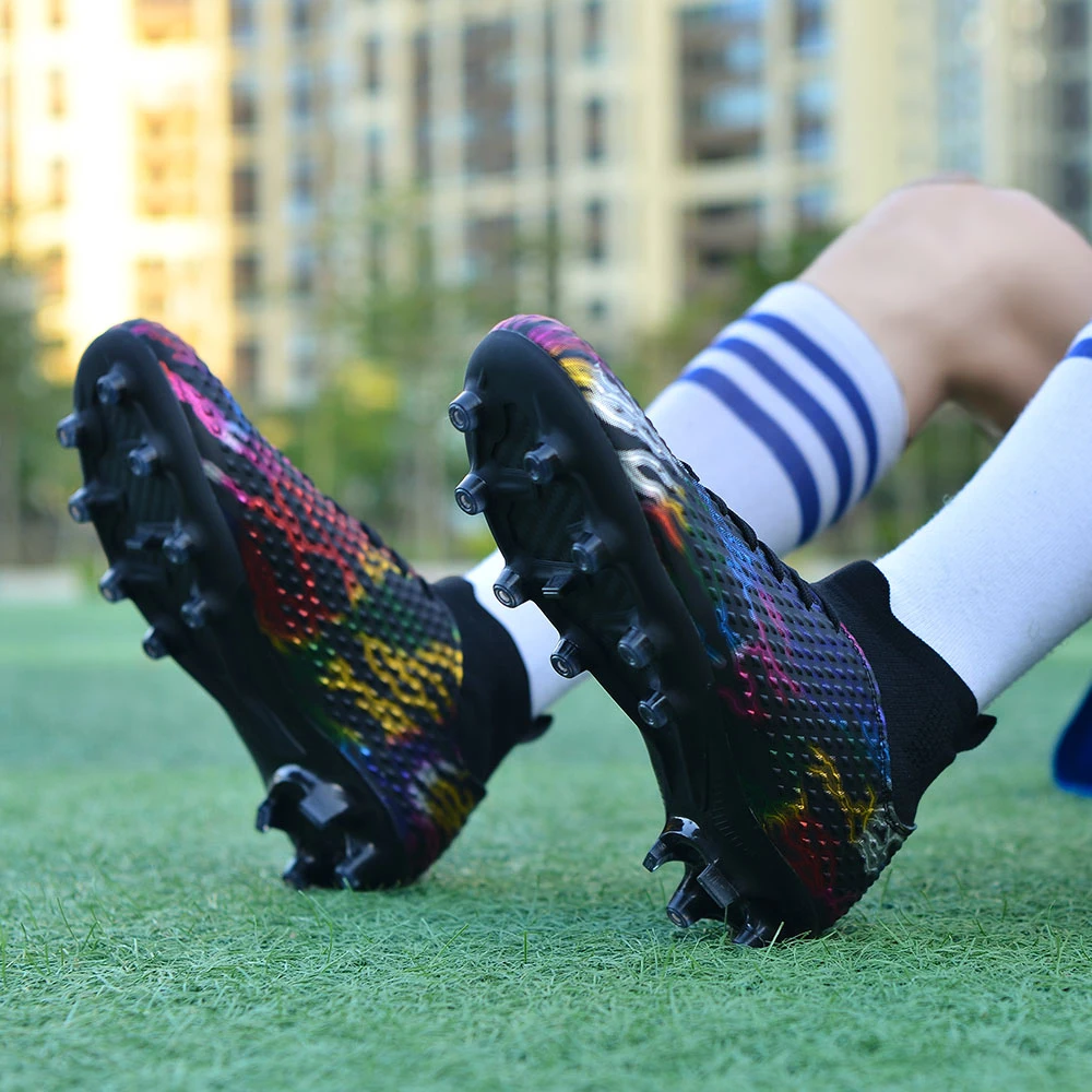 Sapatos de futebol de alta qualidade, cano alto, unhas longas, unhas quebradas, botas de treinamento de competição masculina, sapatos de futebol ag