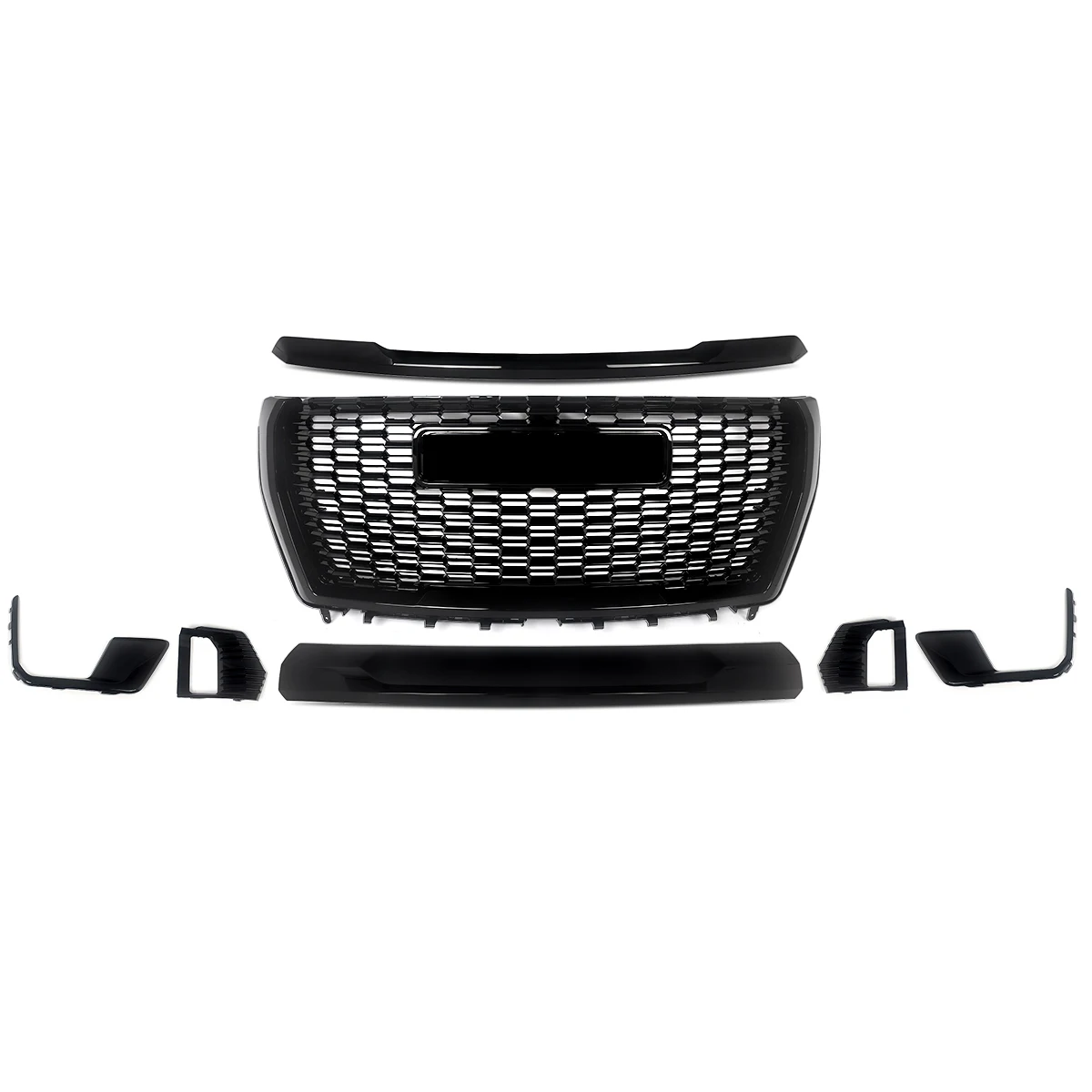 new 7 PCS Gloss Black Front Grille Assembly Fit，2021-2024 GMC Yukon Denali Front Bumper Grille Trim Molding Fog Light Grills Set
