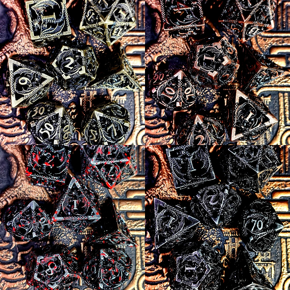 DnD dobbelstenen set - metalen polyhedrale dobbelstenen met draakontwerp, zinklegering zwart nikkel, voor RPG- en tafelspellen