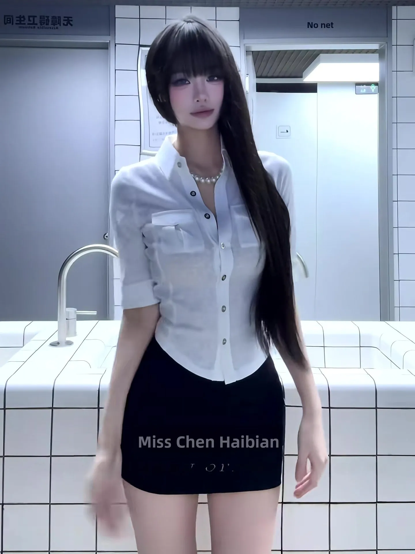 

Slim Fit Neck Shirt Women's Elastic Waist Tightening Waist Slimming Hot Girl Style mid Sleeve Top Short Length Cardigan