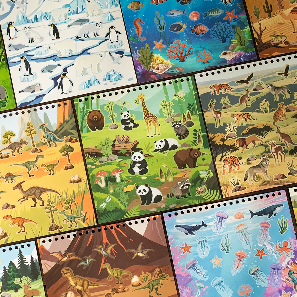 

24sheets/book Animal World Diorama Sticker Book Spiral Notebook For Scrapbooking 3D Animal Scene DIY Craft For Journal Album
