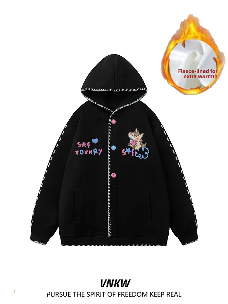 

Мужская толстовка-худи Thiened Fce на пуговицах, теплая, повседневная, с длинными рукавами, из смесового хлопка и полиэстера, для осени и зимы, уличный стиль