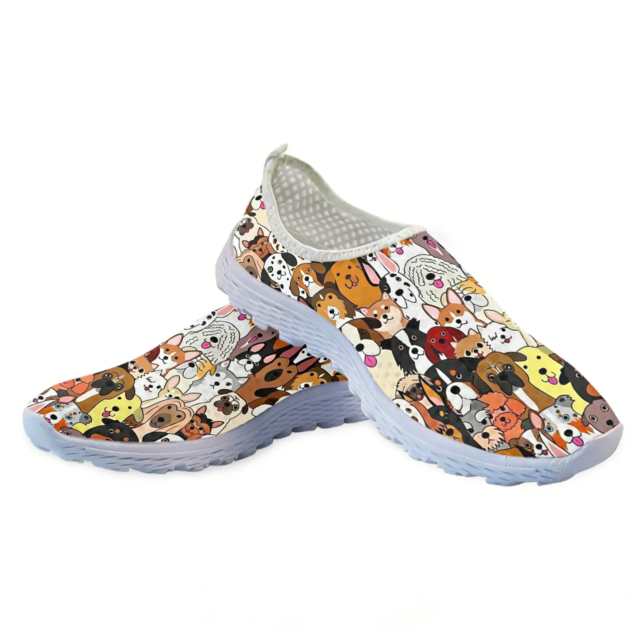 

Кроссовки с милым мультяшным дизайном собаки, сетчатые, высокого качества, для женщин, мужчин и подростков, повседневные, модные, на заказ, теннисные, на плоской подошве, парные