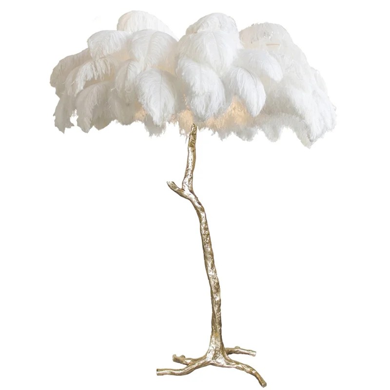 Lighting American copper ostrich feather floor lamp simple palm branch frame lamp for living room