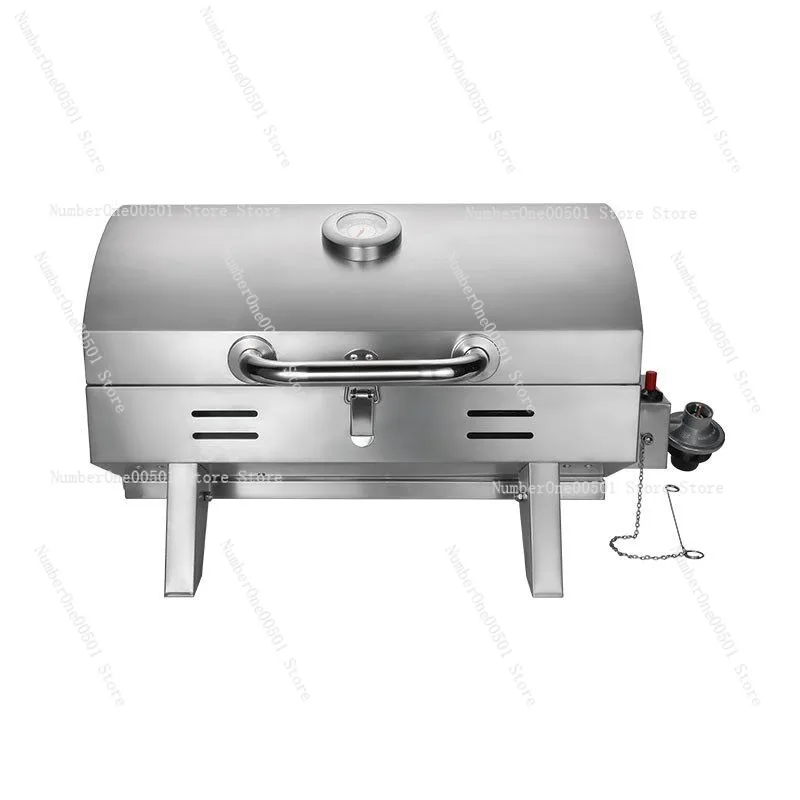 

New Direct Sales Stainless Steel Single-row Gas Barbecue Grill Outdoor Camping Desktop Folding Oven with Lid
