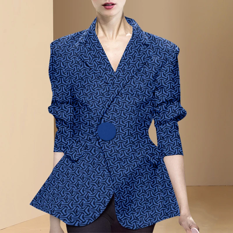 2022 Spring New Women Suit Jacket Fashion Notched Single Button Long Sleeve Slim Fit Women\'s Contrasting Colors Cardigan Coat