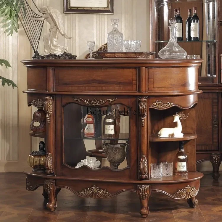 

1PJ12**European high-end solid wood wine bar counter American old-fashioned gold-painted luxury tea cabinet
