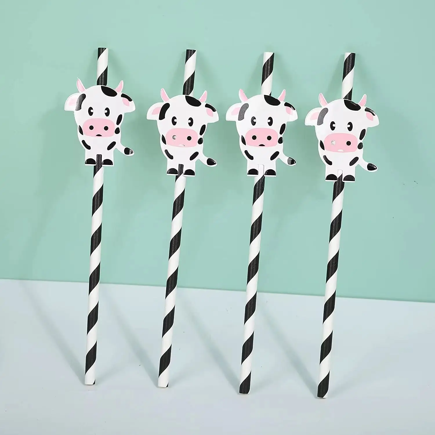 10/20/50/100pcs Black White Straws Cute Cartoon Cow Pattern Kids Boys Girls Favor Farm Theme Birthday Straw Party Decor Supplies