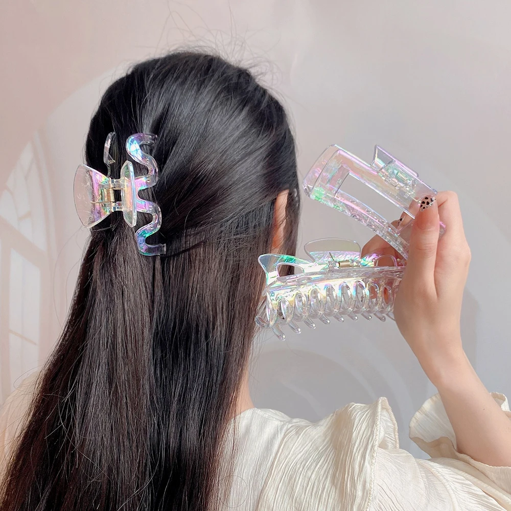 Pinzas para el pelo de hada para mujer y niña, accesorios para el cabello de moda con gradiente láser de Color, diadema de cangrejo